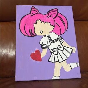 Anime Girl Canvas Art with Pink Hair